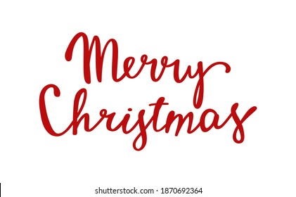 Merry Christmas red hand lettering for winter holiday design. Vector illustration isolated on white background.