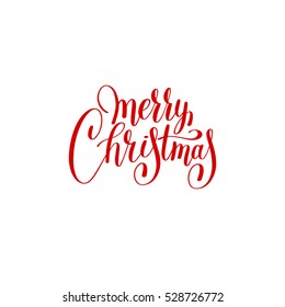 merry christmas red handwritten lettering inscription holiday logo text phrase, typography banner with brush script, calligraphy vector illustration