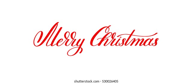 merry christmas red handwritten lettering inscription holiday phrase, typography banner with brush script, calligraphy vector illustration