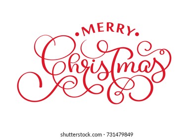 merry christmas red handwritten lettering inscription xmas holiday phrase, typography banner with brush script, calligraphy vector illustration