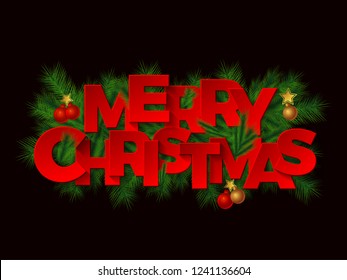 Merry Christmas Red Lettering Background with Ornament and Bokeh Effect 