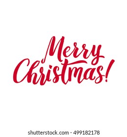 Merry Christmas Red Lettering Inscription, artistic written for greeting card, poster, print, web design and other decoration, handmade calligraphy vector illustration.