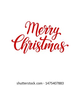 Merry Christmas red lettering on white background. Vector illustration