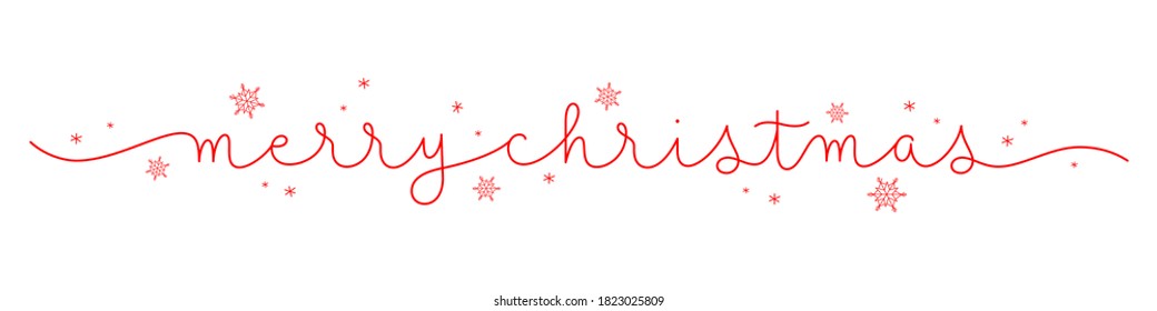 MERRY CHRISTMAS roter Monoline-Vektorkalligrafik-Banner mit Swaps und Schneeflocken
