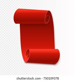Merry Christmas red paper banner. Blank scroll isolated. Vector illustration.