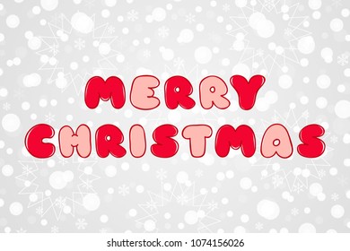 Merry Christmas red and pink vector sketch illustration. Winter holiday snow pattern for celebration. White and gray decorative background with snowflakes, sparkles, lights