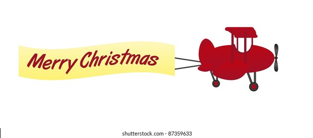 merry christmas with red plane isolated over white background. vector