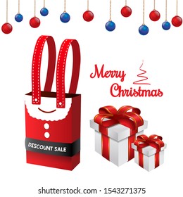 Merry Christmas, Red Santa Bag Vector Illustration With Gift Boxes Vector Graphic