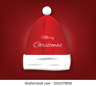 Merry Christmas. A red Santa Claus hat on red background. Vector illustration.