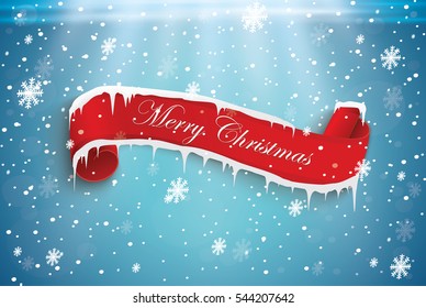 Merry Christmas red scroll.vector illustration of happy new year.icicles