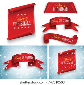 Merry Christmas red scroll.vector illustration of happy new year.2018.red banner for postcards and calendars.