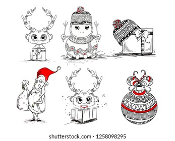 Merry Christmas with red snowflakes and santa claus on the winter background. Merry Christmas with red snowflakes and santa claus on the winter background.