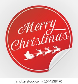 Merry Christmas Red Sticker. Holidays Vector Design Art. Promotional Label Element. Badge White Background.