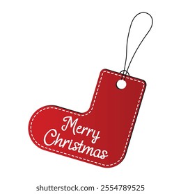 Merry Christmas. Red christmas stoking tag. Vector illustration eps.