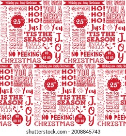 Merry Christmas Red Text Generic repeat seamless pattern background for decoration, wrapping paper, tablecloth, card, fashion, print, festival celebration