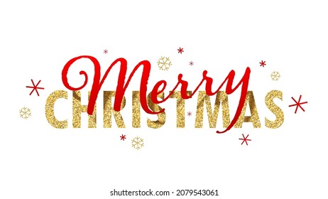 FELIZ Cartel vectorial rojo NAVIDAD con copos de nieve y brillo dorado