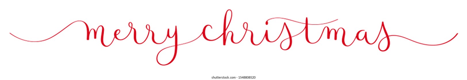 MERRY CHRISTMAS red vector brush calligraphy banner with swashes
