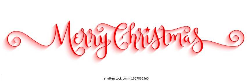 MERRY CHRISTMAS red vector brush calligraphy banner with spiral swashes