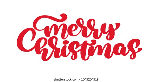 Merry Christmas red vector Calligraphic Lettering text for design greeting cards. Holiday Greeting Gift Poster, photography overlay, Calligraphy modern Font