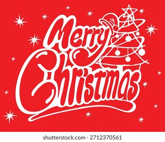 Merry Christmas red white vector lettering