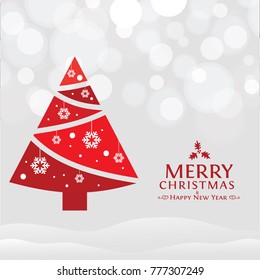 Merry Christmas and red winter tree design vector.
