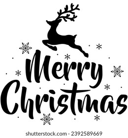 merry christmas reindeer black vector graphic design and cut file