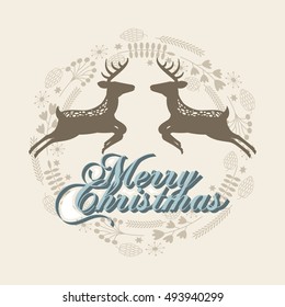 merry christmas reindeer decoration card vector illustration design