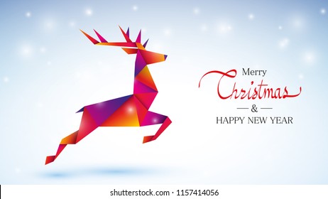 merry christmas reindeer origami vector