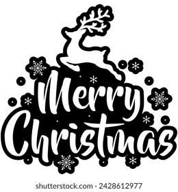 merry christmas reindeer rudolph black vector graphic design and cut file