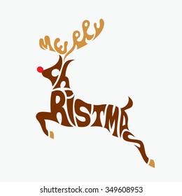 Merry Christmas in reindeer shape - vector illustration
