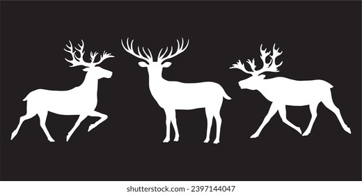 Silhouette de renos navideños, Silhouettes de ciervos navideños sobre el fondo blanco, Clipart de renos, Feliz Navidad, corte, vector de renos, forma de ciervo, silueta de renos 