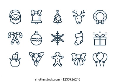 Merry Christmas related line icon set. New Year and Xmas linear vector icons.