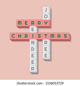 Merry christmas with relevant vocabulary in crosswords style - Vector illustration