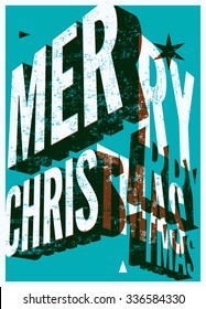 Merry Christmas. Retro Christmas card design. Typographic grunge vector illustration.