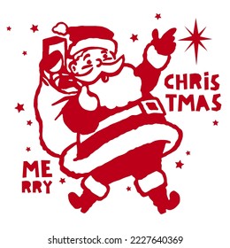 Merry Christmas with retro clip art of Santa Clause.