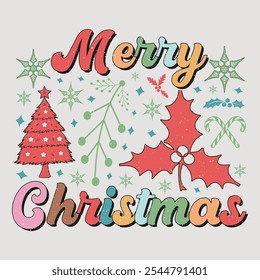 Merry Christmas Retro Funny Christmas Sublimation Design T-Shirt Vector Graphic.