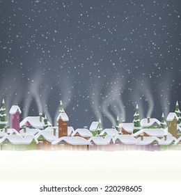 Merry Christmas retro postcard village background. Perfectly approaches for flash. EPS 10 vector file included