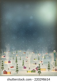 Merry Christmas retro postcard village background. Perfectly approaches for flash. EPS 10 vector file included