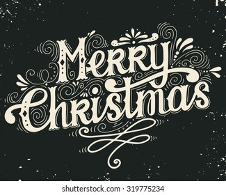 Merry Christmas retro poster with hand lettering and decoration elements. This illustration can be used as a greeting card, poster or print.