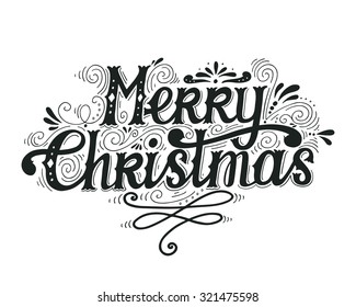 Merry Christmas retro poster with hand lettering and decoration elements. This illustration can be used as a greeting card, poster or print.
