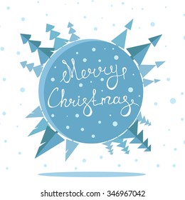 Merry Christmas retro poster with hand lettering. Christmas card decoration element. Christmas Earth