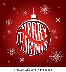 Merry Christmas retro poster with hand draw lettering, Christmas ball and decoration elements. It can be used as a greeting card, poster or print. Vector illustration