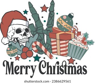 Merry Christmas Retro Skeleton Sublimation T shirt Design