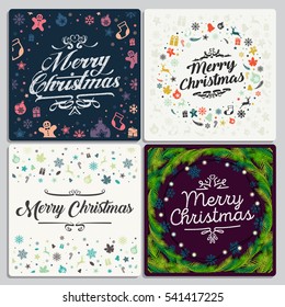 Merry Christmas Retro Style Card Design Flat Vector set with Creative and Colorful Elements and Illustrations, Ideal For Banners, Party, Invitation, Ads, Web, Page,