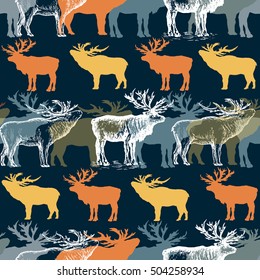 Merry Christmas retro style seamless pattern with reindeer christmas pattern vector 