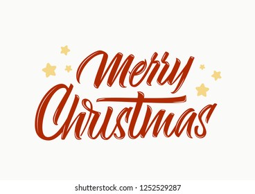 Merry Christmas retro vector lettering sign with stars on light background