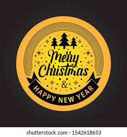 Merry Christmas Ribbon Circle Label Black Gold