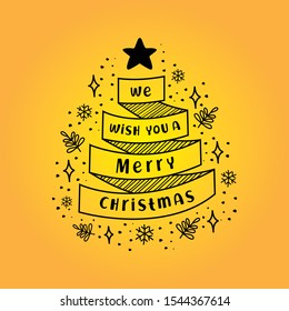 Merry Christmas Ribbon Pine Doodle Xmas Logo Gold