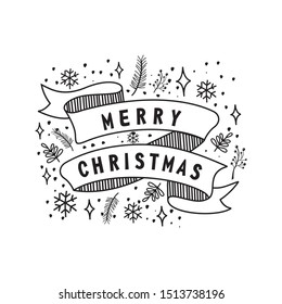 Merry Christmas Ribbon Rustic Doodle Greeting Cards Sketch