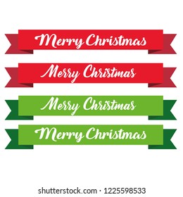 Merry christmas ribbons set. Red and green ribbons 